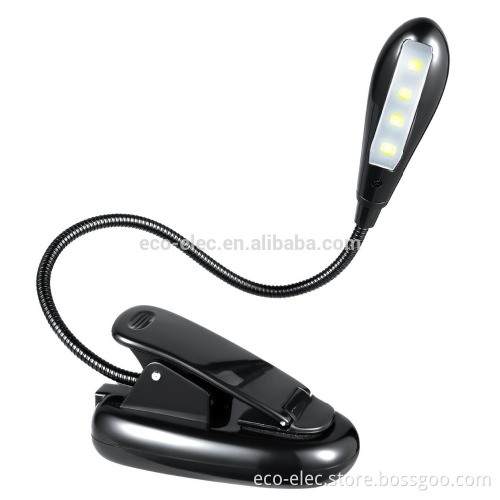 Extra-Bright 4 LED Book Reading Light Easy Clip Soft Padded Clamp. Perfect for Bookworms desk light Can be used as Flash light